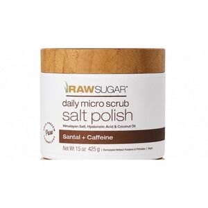 Raw Sugar Daily Micro Scrub Salt Polish Santal +‎ Caffeine 15 oz Himalayan Salt